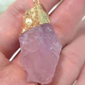 NEW Raw Rose Quartz Crystal Reiki Necklace Jewerly Gem Jewel Rock Stone Genuine